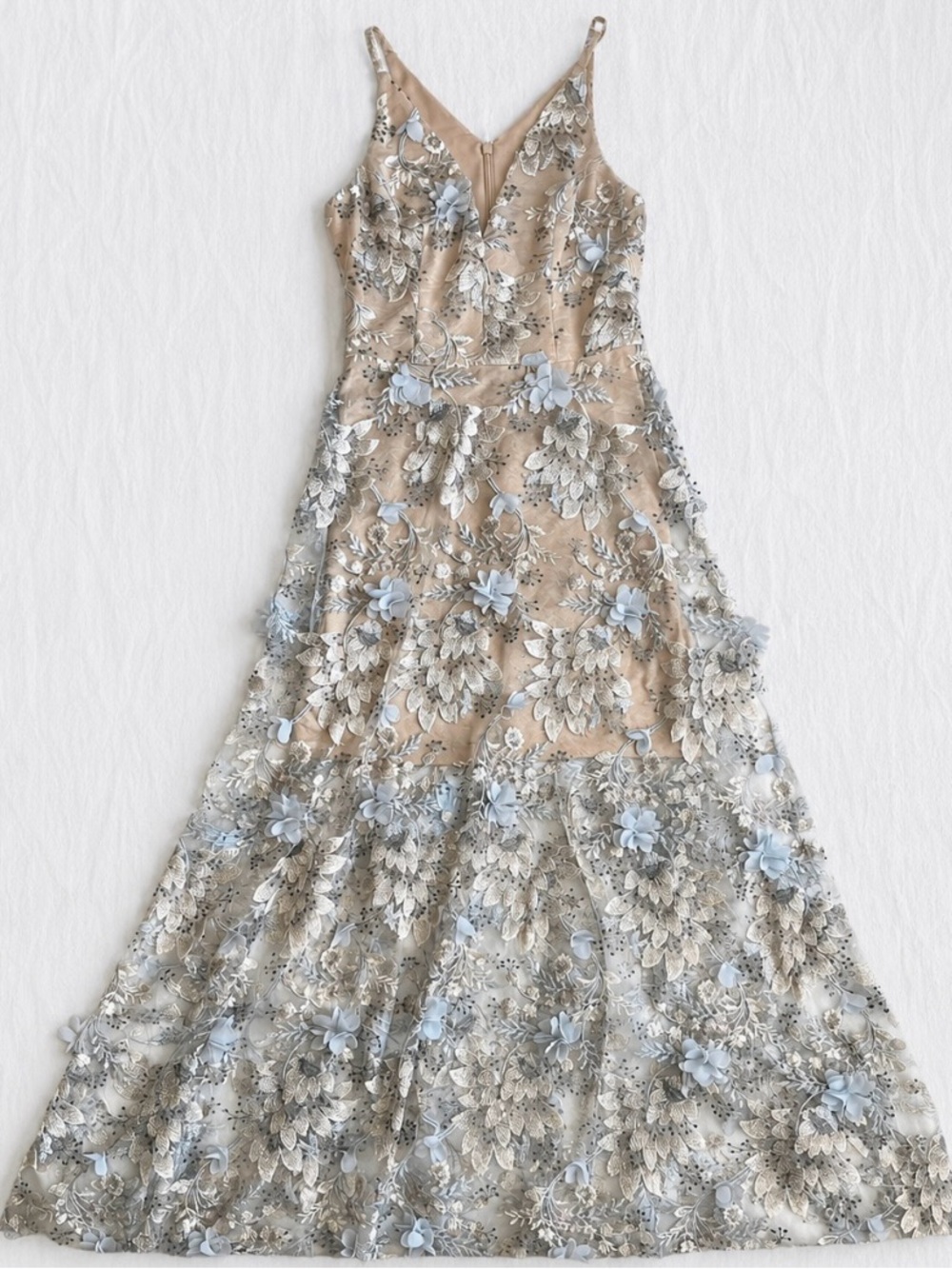 dress the population women's blue and tan prom-dresses